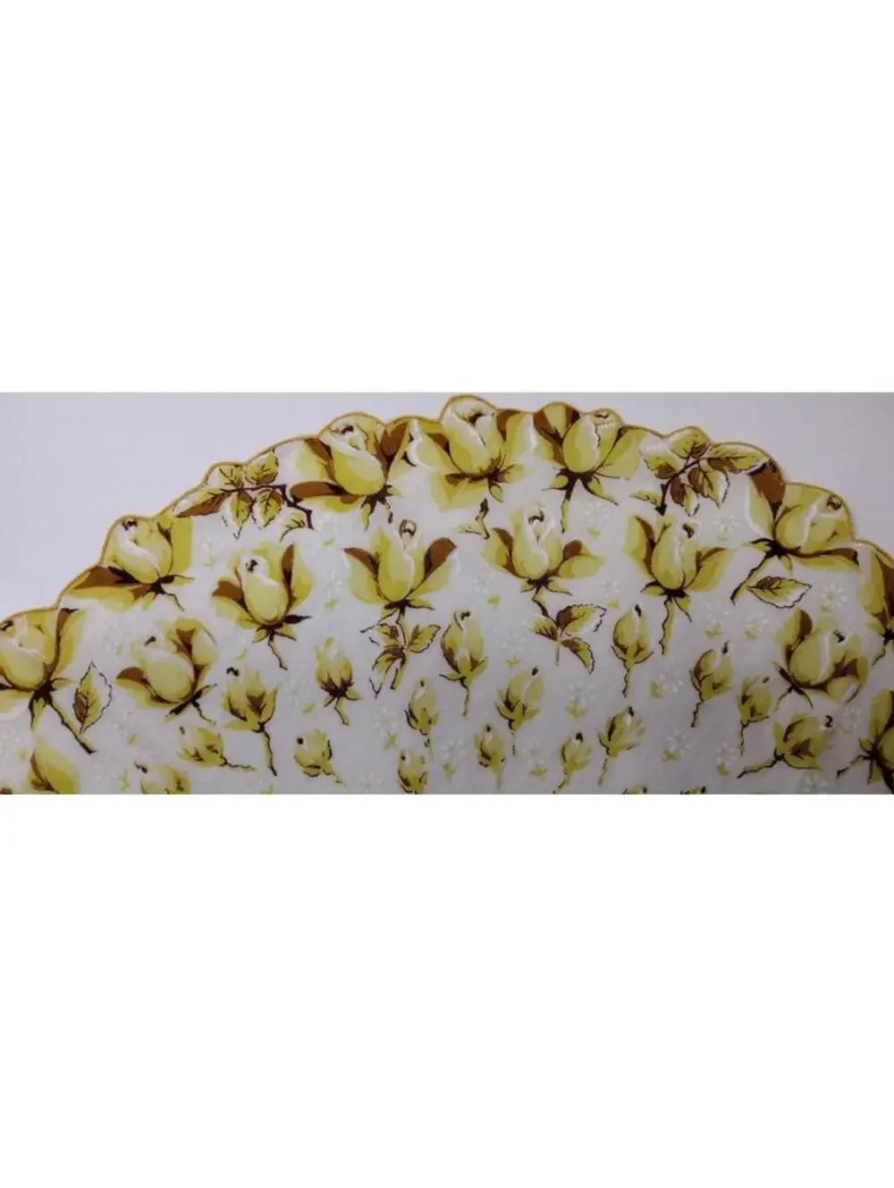 Vintage 1950s Placemat Yellow Roses SCALLOPED OVAL VASE 14
